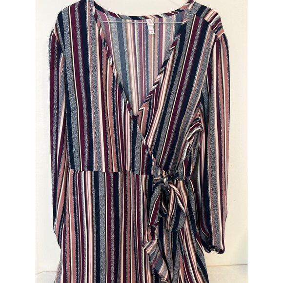 Xhilaration XXL Striped Wrap Dress Career Interview Fall Neutrals - Picture 5 of 6